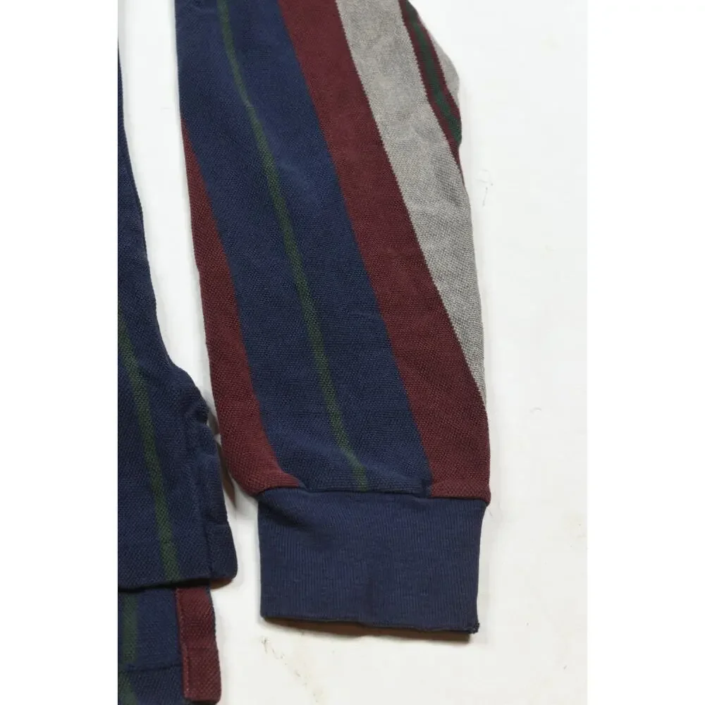 Vintage Polo Ralph Lauren Polo Shirt Mens Medium Maroon Blue Stripe Long Sleeve